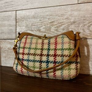Coach Tattersall Plaid Wool Wristlet with Tan Leather Trim